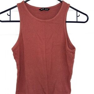 Dusty Rose Colored Ribbed Tank Top - High Neck